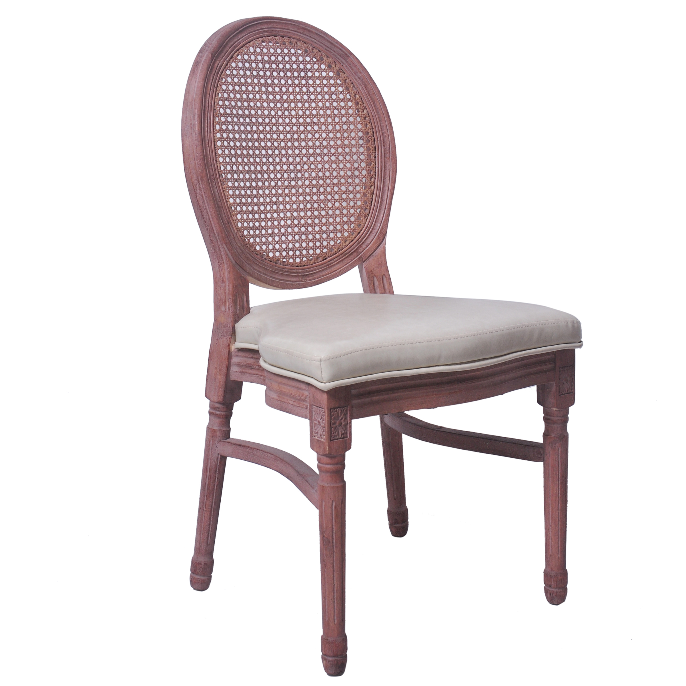 Wooden Louis Chair With Rattan Back